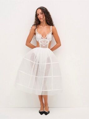 For Love And Lemons Blushing Blooms White Mesh Lace Hoop Midi Dress